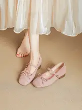 半曲真皮マリージェーンシューズ【春用・美しいデザイン・太ヒール・バレエスタイル】
