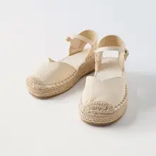 厚底麻縄底草編みフィッシャーシューズ【包みトウ・一字ストラップ】