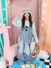 星柄ストライプ切り替えカートゥーンデザイン長袖Tシャツ【グリーン・ゆったりシルエット】（セットアップ対応）