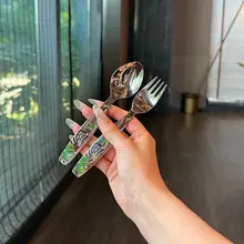 子供用 ゼブラデザインのステンレス製スプーン＆フォーク【極上の柔らかさ・食器洗浄機対応】（セットアップ対応）