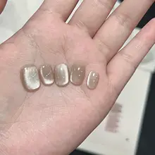 ネイルチップ 付け爪 ハンドメイド キャットアイ ガラスビーズ ティーベージュ