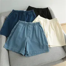 夏用 デニムショートパンツ【高腰・Aライン・ウエストゴム・ポケット付き】