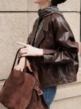 秋季新作 バイカージャケット【ブラウン・ショート丈・カラー襟】