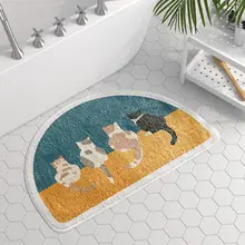 かわいい猫と犬のハーフサークルバスルームマット【滑り止め・吸水性・ケーキベロア】