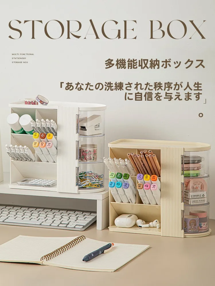 デスクトップ収納ボックス8085：オフィスデスク周りの便利な収納設計と多機能性
