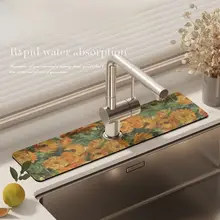 ヴァン・ゴッホ風デザインの吸水マット【シリカゲル製・水切れの良い洗面台用】