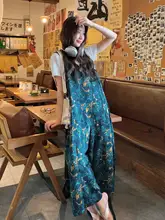 独特なデザインの感漂う染め花柄サロペット【夏用・カジュアル・ゆったり】（セットアップ対応）