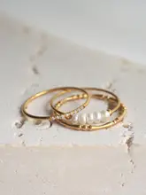 VIA スタッキングフレンチスタイルピンク淡水パールリングセット【チタン鋼・シンプル・レディース】