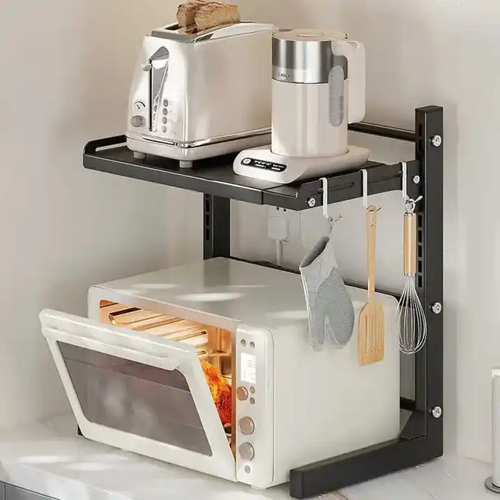 キッチン多層ストレッチ可能な電子レンジラック【上下調節可能・シンプルデザイン】