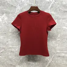 優れたフィット感のレディース半袖Tシャツ【レッド・コットン・スリムフィット・夏用】