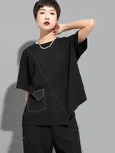 山本デザイン 夏用 レディースショートスリーブTシャツ【ダークカラ  ー・ルーズフィット・アシンメトリー・大きいサイズ】
