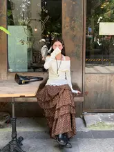 高級感あるカフェブラウンのハイウエストマキシスカート【フェミニン・エレガント・ケーキ風】（セットアップ対応）