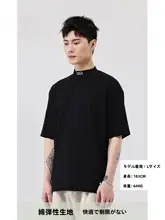 Tシャツ メンズ 半袖 モックネック 刺繍 ブラック ルーズ トレンド カジュアル きれいめ インナー 夏