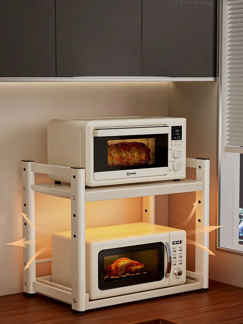 多機能キッチン用収納ラック：引き出し式・電子レンジ・炊飯器用のシンプルで実用的な台面収納解決策