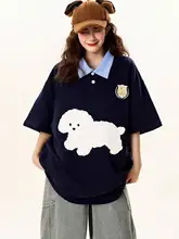 夏に最適な大きいサイズのブルーショートTシャツ【ポロ襟・カジュアルスタイル・学生風】（セットアップ対応）