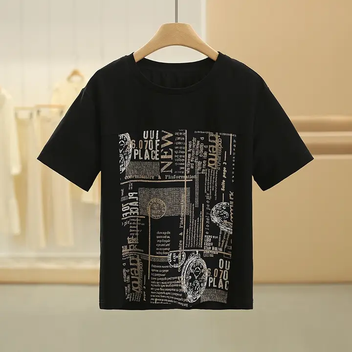 Tシャツ【ファッションロゴプリント・クルーネック・細見え・夏用・カジュアル短袖】