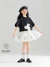 可愛いクマプリント付チュールスカート【子供用・夏用・ショート丈・おしゃれ】（セットアップ対応）