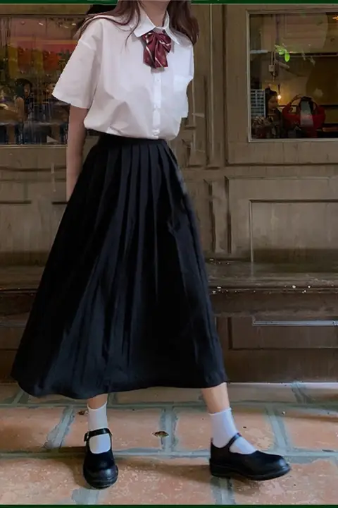 学生用JK制服風 夏用ロングスカートセット【大サイズ・プリーツスカート・ミディ丈】