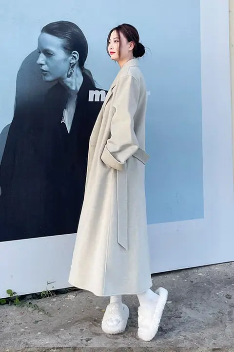 白色両面ウールカシミヤコート【ロング丈・秋冬用・高身長向け】