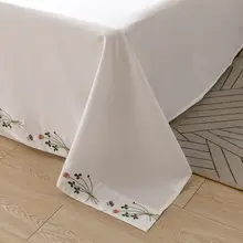英国風刺繍入り純綿ベッドシーツ【ダブルサイズ・斜紋・極上の柔らかさ】
