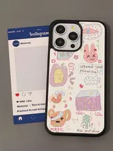 iPhone用可愛いウサギのドゥードゥルデザインケース【フルカバー・防衝撃・黒フレーム】（セットアップ対応）