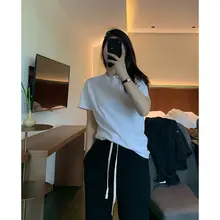 黒白の半袖コットンTシャツ【レディース・ゆったり・無地デザイン】