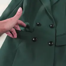 大きいサイズ レディース 春夏用 ダークグリーン ショートジャケット&パンツセット【ダブルブレスト・ストレートパンツ】