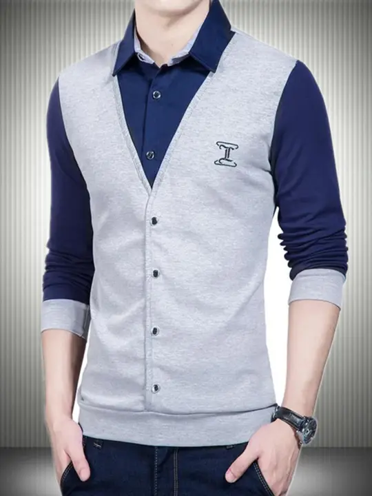 個性的デザインの長袖Tシャツ【シャツ襟・秋用・カジュアル】（セットアップ対応）