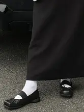 本革バタフライリボン付きスクエアトゥマリージェーンシューズ【フラット・ブラック・女性用】