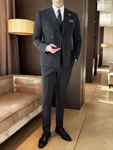 メンズ ダブルブレストスーツセット【ビジネス・カジュアル・結婚式用・高級3点セット】
