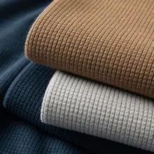 極上の柔らかさ！無地のワッフル編みラウンドネック長袖Tシャツ【冬用・ゆったりサイズ・重厚感】