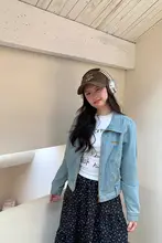 NIDEBLACK レディースヴィンテージ風ウォッシュドブラックデニムジャケット【ショート丈・翻り首】