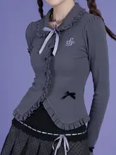 ニットカーディガン レディース グレー 着痩せ 甘辛MIX フェミニン キュート 「SagiDolls」
