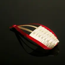 手作り竹製小舟型バスケット【赤い縁取り・フルーツ・お菓子用・寿司・刺身用】