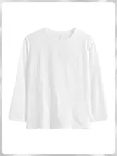快適な着心地！長袖女性用純綿Tシャツ【白・春秋用・クルーネック・ルーズフィット・外出可能】