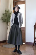 スタイリッシュなコットンリネン製 ミディ丈Aラインスカート【文芸的な復古スタイル】