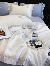 夏用エレガント天絲シルク配色4点セット【羽毛刺繍・アイスシルク・洗濯機対応】