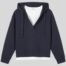 パーカー レディース デザイン性 フェイクレイヤード バイカラー ルーズ カレッジ風 春