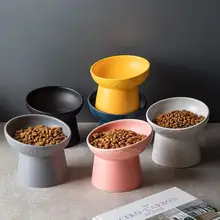 猫用陶器水飲みボウル【斜め口・白鹅绒保護・首に優しいデザイン】
