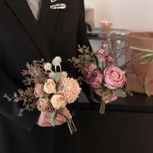 秋色の高級感漂うローズ造花の花束【ダイニングテーブル装飾用・リビング向け・おしゃれなフラワーアレンジメント】