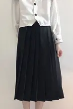 百褶スカート【黒・中長丈・学生用・学院風】