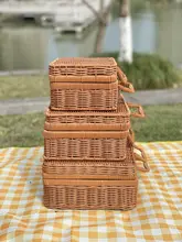 手作り風ラタン調ハンドキャリー収納ボックス【レトロ・ピクニックバスケット・撮影用小物】