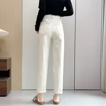 秋季 レディース ハイウエストデニムパンツ【カジュアル 九分丈・小直筒・ホワイト】