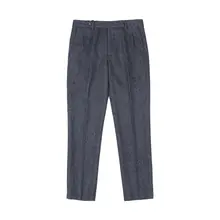 グレーのハウンドトゥースウールパンツ【ダブルプリーツ・スリムフィット・ビンテージスタイル】