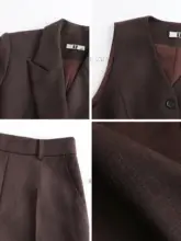 大人の女性にぴったり！ボルドー色の西装ベストとパンツ【軽やかで上品なビジネススタイル】（セットアップ対応）