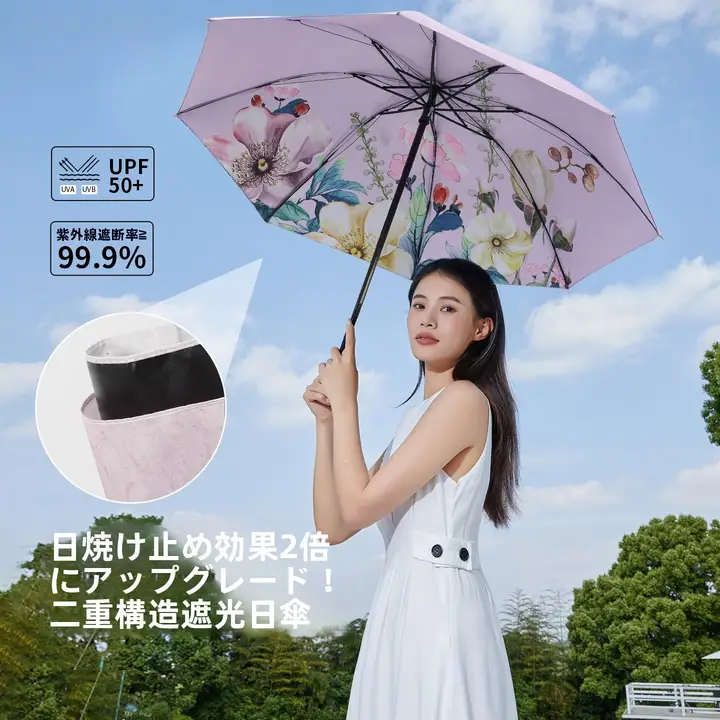 高品質な双層日傘【雨・日焼け防止・紫外線遮断】