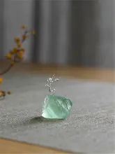 天然緑色フルオライト梅花茶台置物【茶席用・純銀S925製】