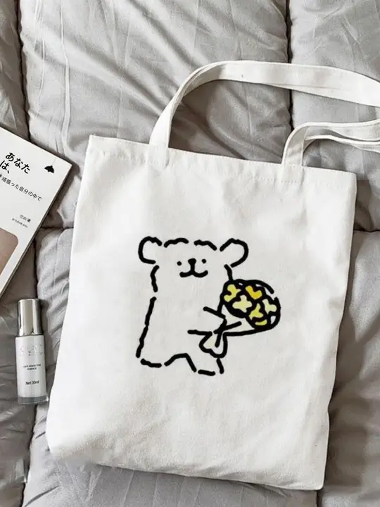 マルチーズ犬デザインのキャンバスバッグ【かわいいカートゥーンプリント・学生向け・大容量・ショルダーバッグ】