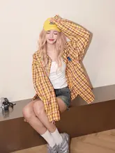 イエローチェックの長袖シャツ【フィット・春秋用・女性用】