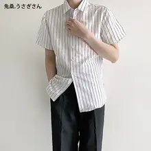 メンズ 半袖ストライプシ  ャツ【薄手・フラットカラー・カジュアルスタイル】
